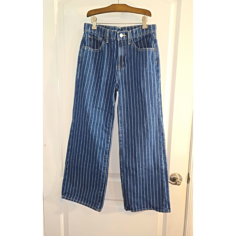 Old Navy Girls 14 High Rise Baggy Wide-Leg Striped Denim Jeans Pockets
